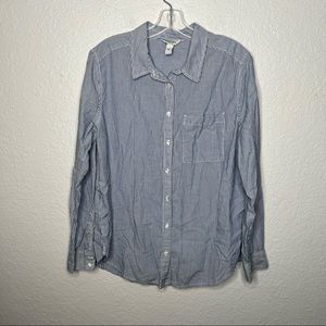 Arizona Womens Long Sleeve Button Up Stripe Shirt Large Cotton Open Front Casual